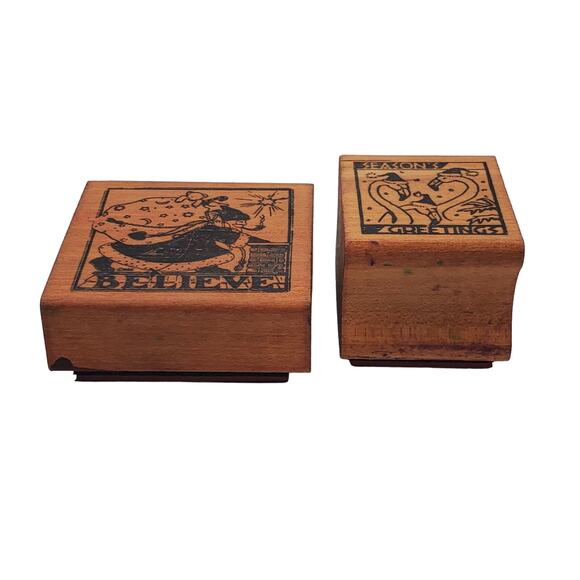 Vtg All Night Media Mary Engelbreit Believe Seasons Greetings Santa Rubber Stamp - Picture 3 of 13